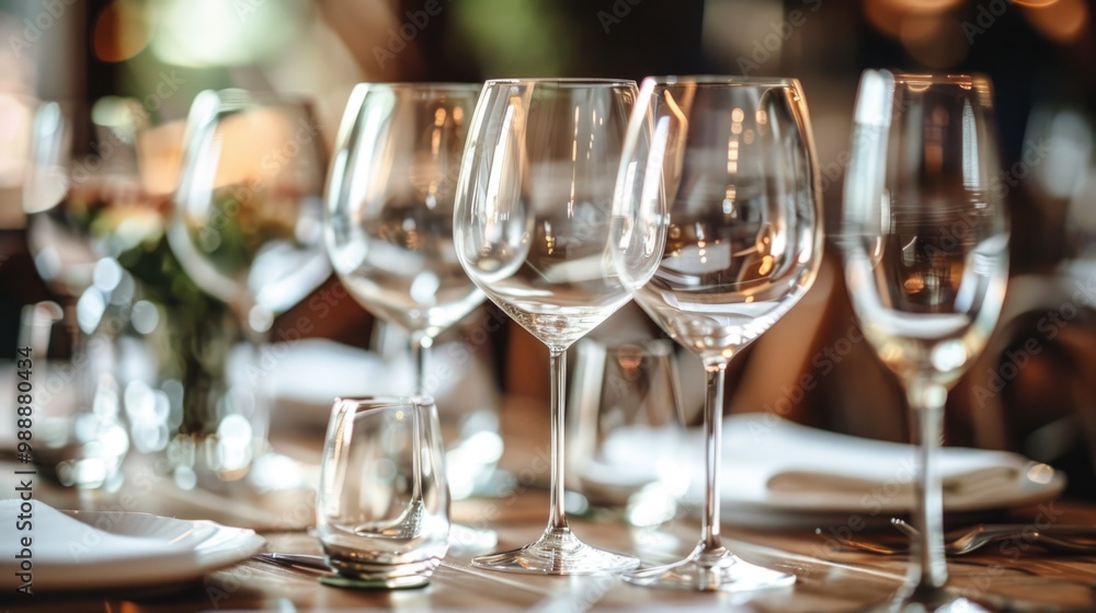 Wine Dining. Elegant Set of Empty Glasses on a Luxurious Banquet Table Wine Dining. Elegant Set of Empty Glasses on a Luxurious Banquet Table