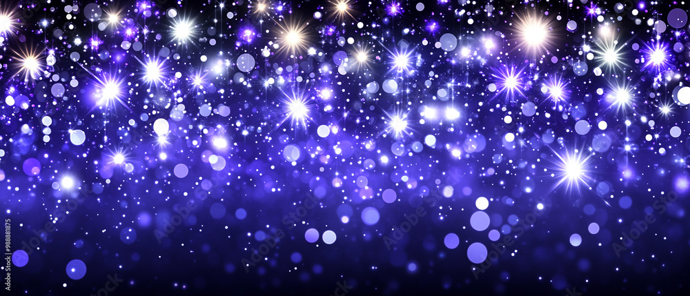 Obraz premium A mesmerizing background of sparkling stars and bokeh lights in deep purple hues, perfect for festive designs and creative projects.