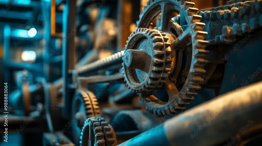 Fototapeta premium Close-up of Industrial Gears and Levers in Motion, Highlighting the Intricate Mechanisms of Sugar Processing Equipment.