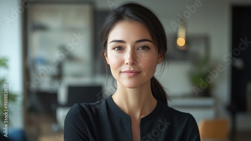 confident businesswoman standing in her home office with a poised expression her professional attire and modern workspace reflecting her leadership skills and career-driven success