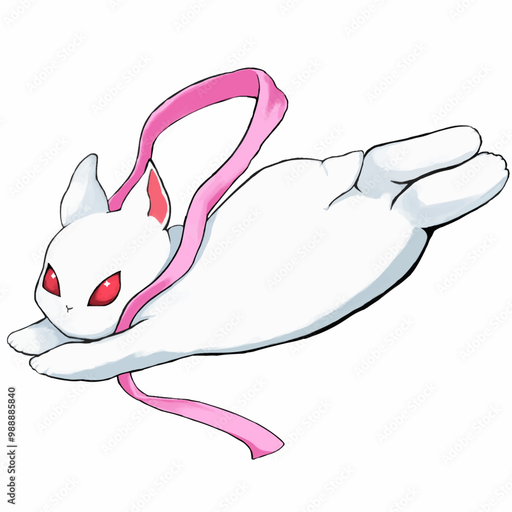 Obraz premium White rabbit on the moon, Easter bunny, flying rabbit, vector illustration