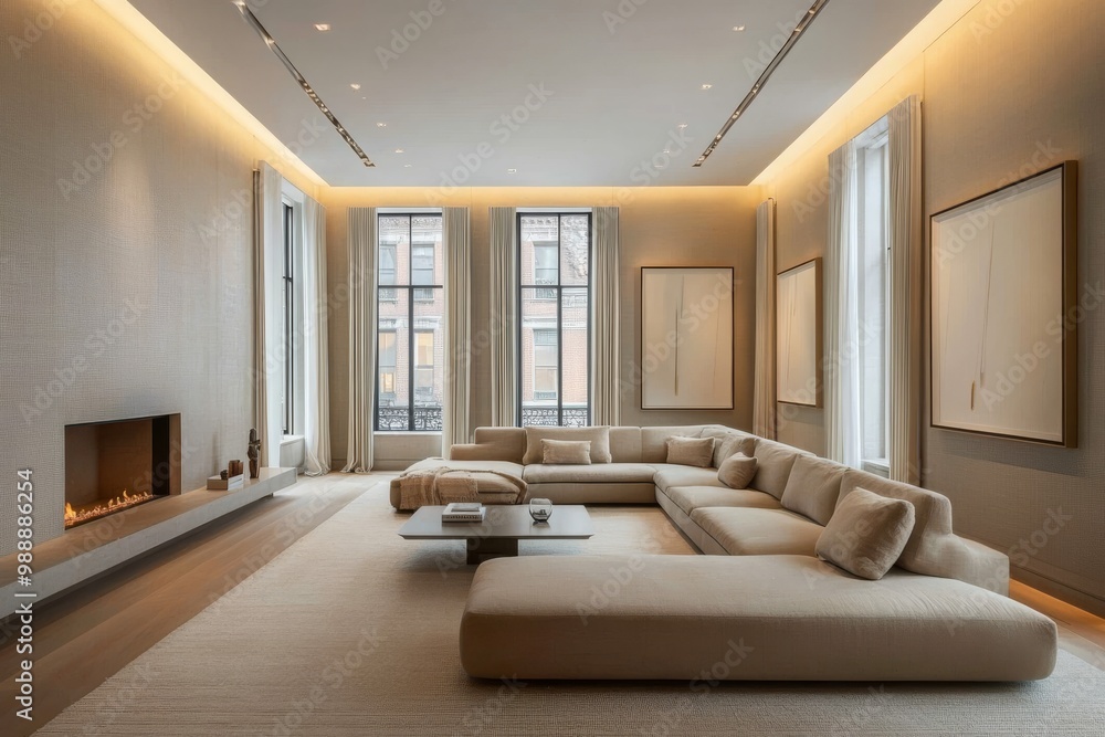 Spacious Modern Living Room with Large Windows and a Sectional Sofa Spacious Modern Living Room with Large Windows and a Sectional Sofa