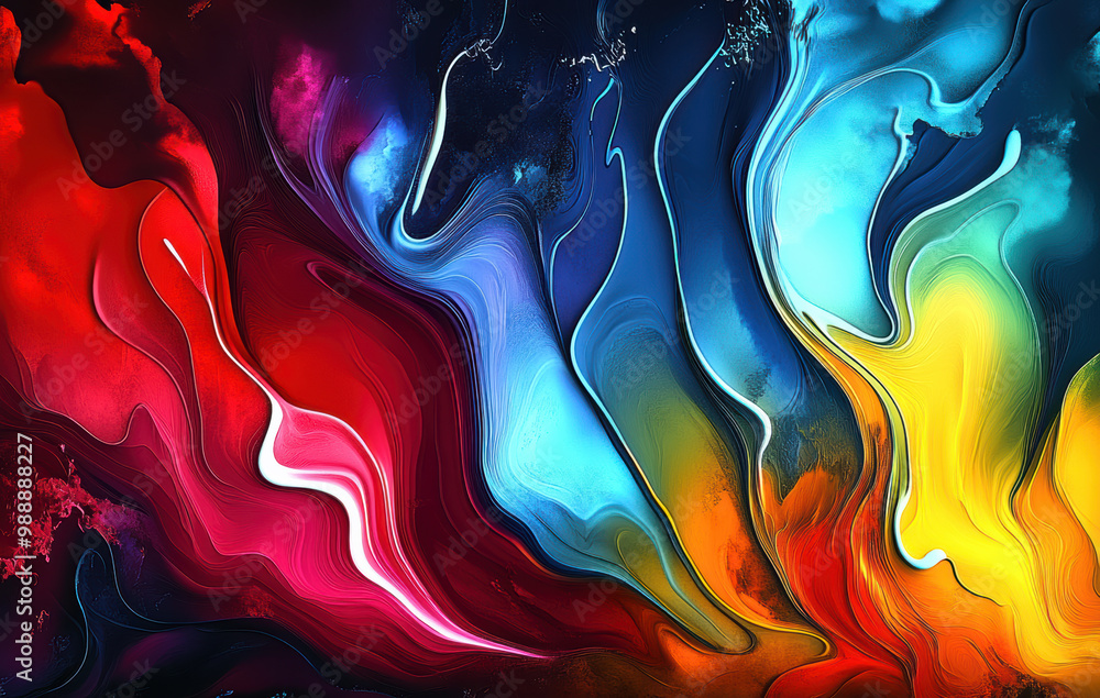 a vibrant display of colorful abstract art. It features swirling ...
