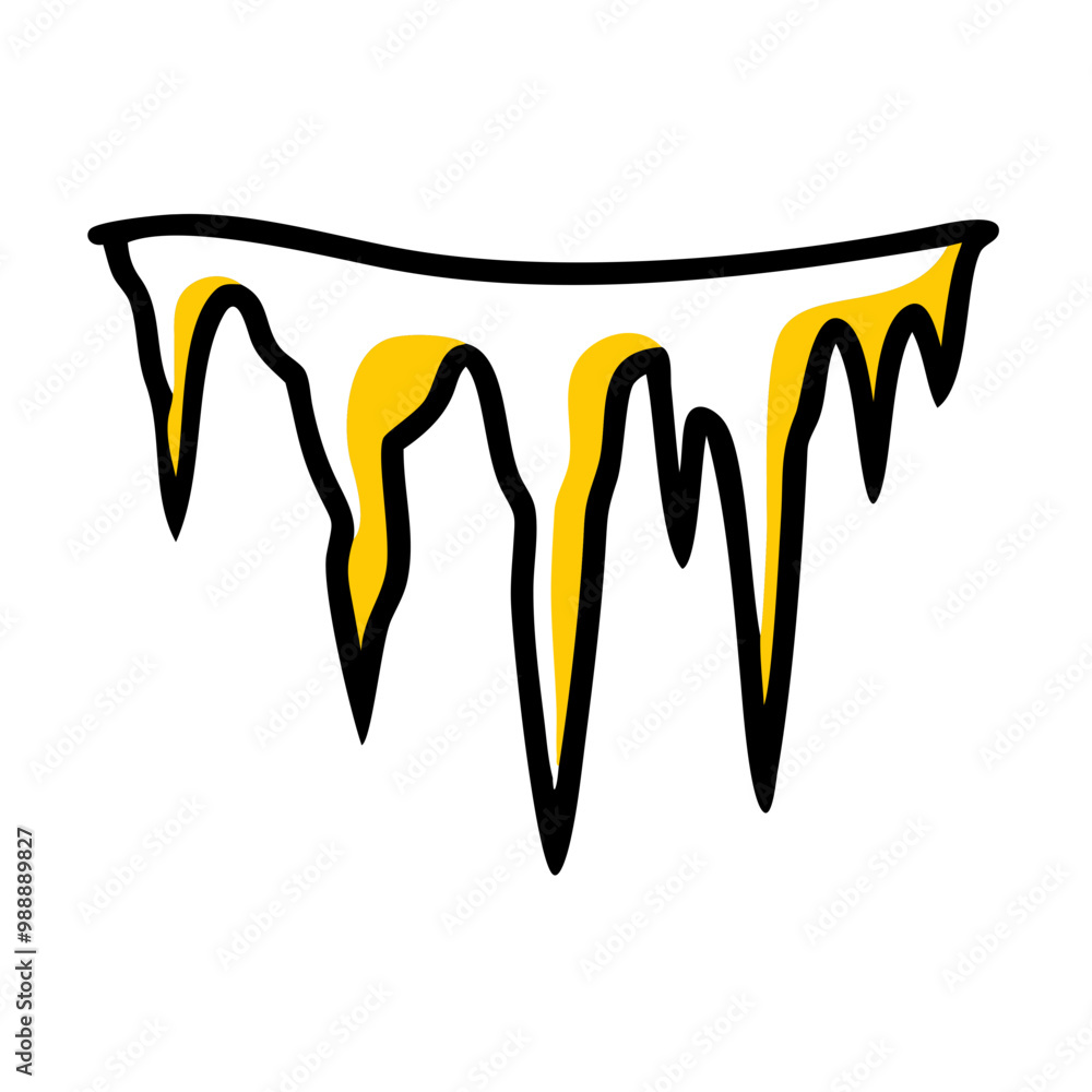 Icicle Icon, Yellow and Black, Frozen Winter Decoration Icicle Icon, Yellow and Black, Frozen Winter Decoration