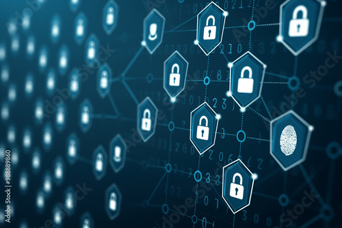 Cyber Security Network with Fingerprint and Padlocks