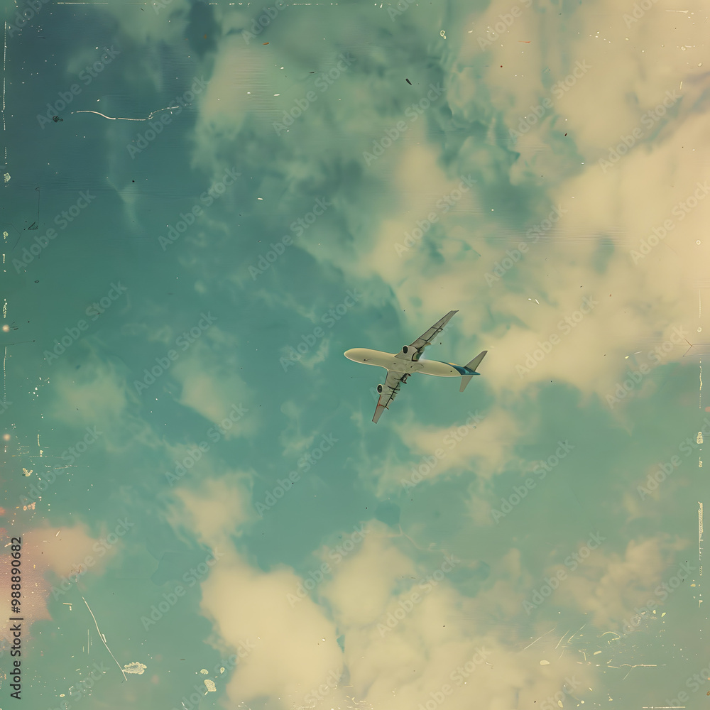 Fototapeta premium Aesthetic Aerial Image of Airplane from sky