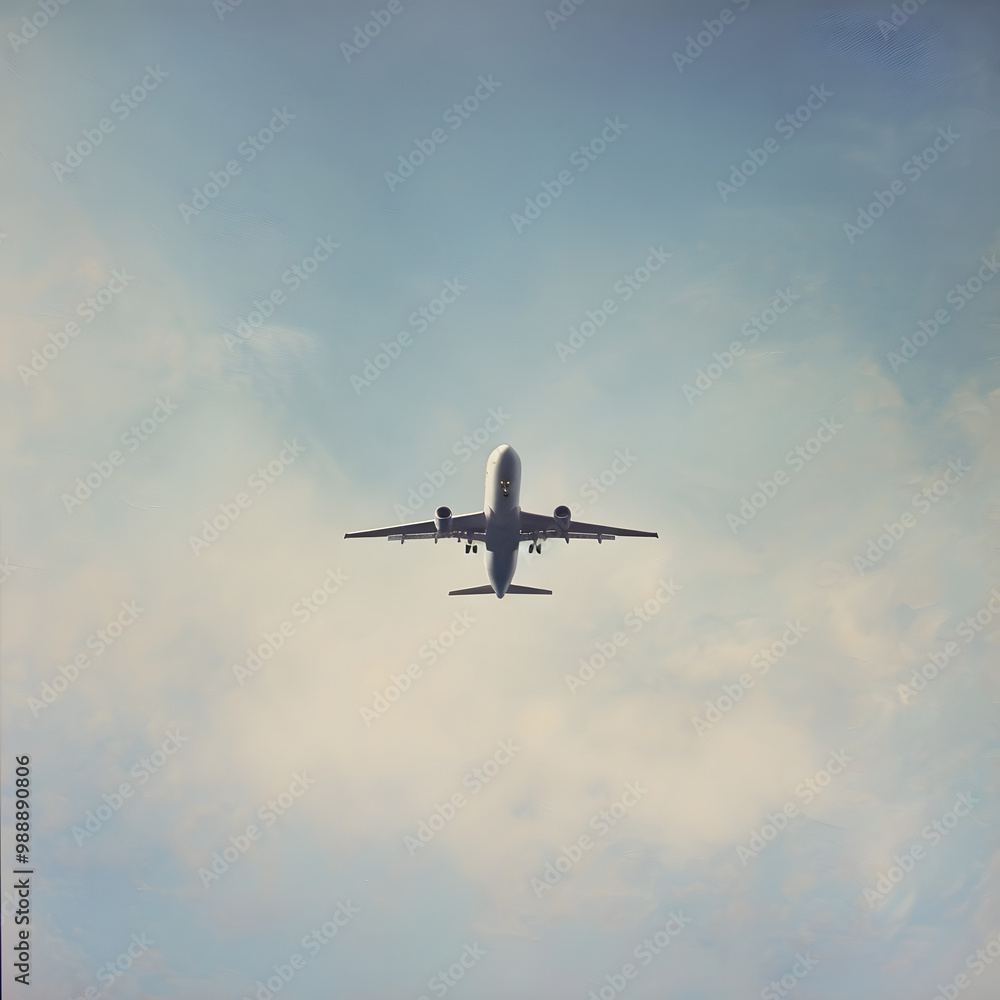 Fototapeta premium Aesthetic Aerial Image of Airplane from sky