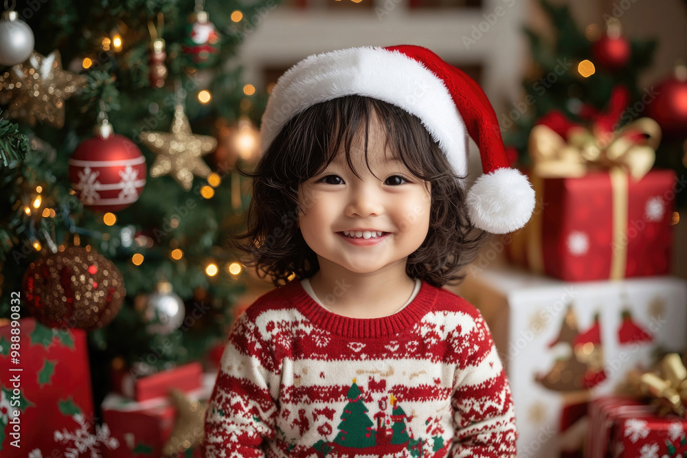 A Christmas card featuring an adorable child in festive attire A Christmas card featuring an adorable child in festive attire