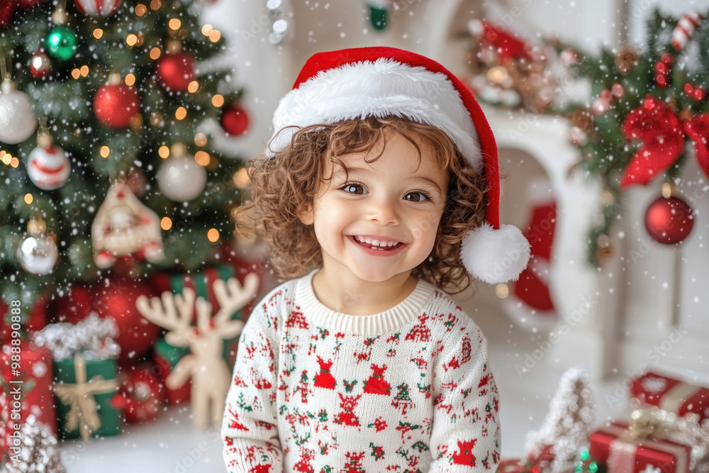 A Christmas card featuring an adorable child in festive attire A Christmas card featuring an adorable child in festive attire