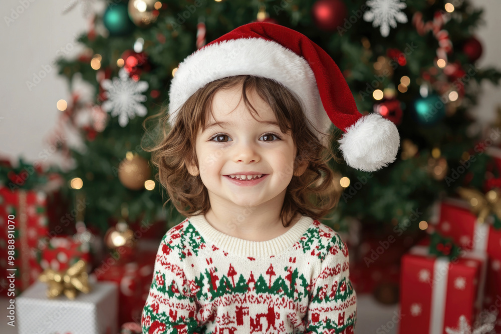 A Christmas card featuring an adorable child in festive attire A Christmas card featuring an adorable child in festive attire