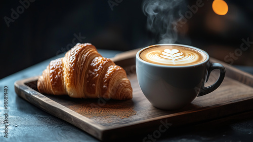cup of coffee with croissant