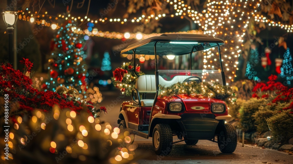 Christmas decoration with golf car on December Christmas decoration with golf car on December