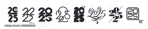 Vector set of 2025 new year logo. Number of year text design. Design elements for greeting card, invitation, calendar, etc.