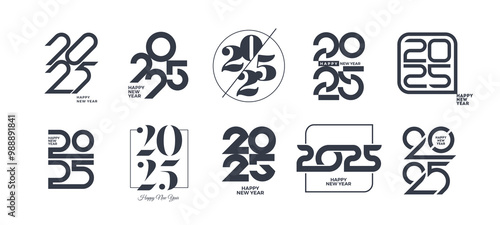 Set of 2025 new year logo. Number of year design. Design elements for greeting card, invitation, calendar, etc. Vector illustration.