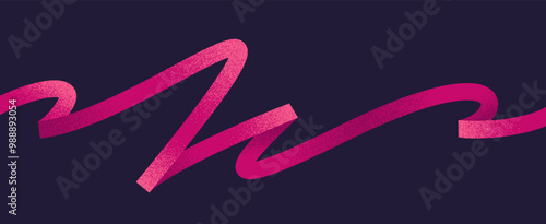 Red curly ribbon. Squiggle bold line with grainy texture. Vector illustration. Design element.