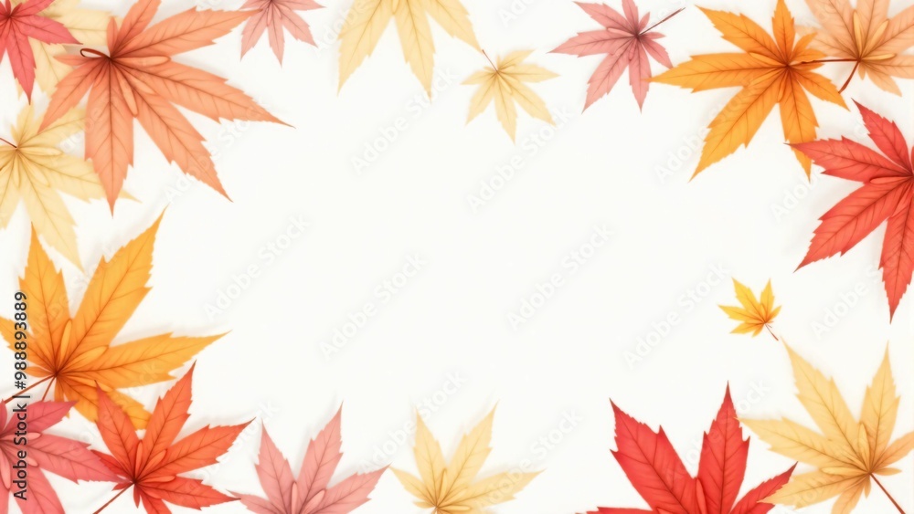 カエデ・紅葉した赤・緑・紫・オレンジの葉が白い背景の上に散らばって敷き詰められている水彩画風の手書き風のイラスト A hand-drawn watercolor-style illustration of maple leaves in red, green, purple, and orange autumn colors scattered and spread across a white カエデ・紅葉した赤・緑・紫・オレンジの葉が白い背景の上に散らばって敷き詰められている水彩画風の手書き風のイラスト A hand-drawn watercolor-style illustration of maple leaves in red, green, purple, and orange autumn colors scattered and spread across a white
