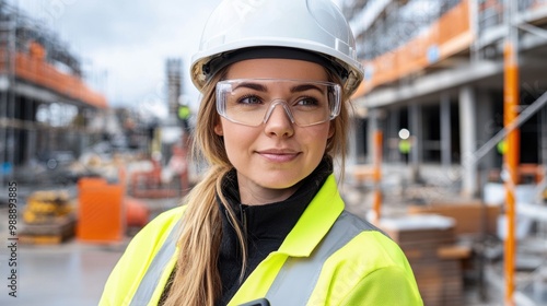 Confident Female Worker at Construction Site