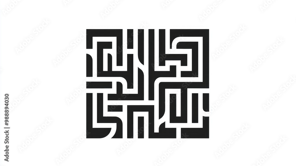 Abstract square maze designed for kids A puzzle for children featuring a labyrinth conundrum illustrated in black on a white background complete with solution Abstract square maze designed for kids A puzzle for children featuring a labyrinth conundrum illustrated in black on a white background complete with solution