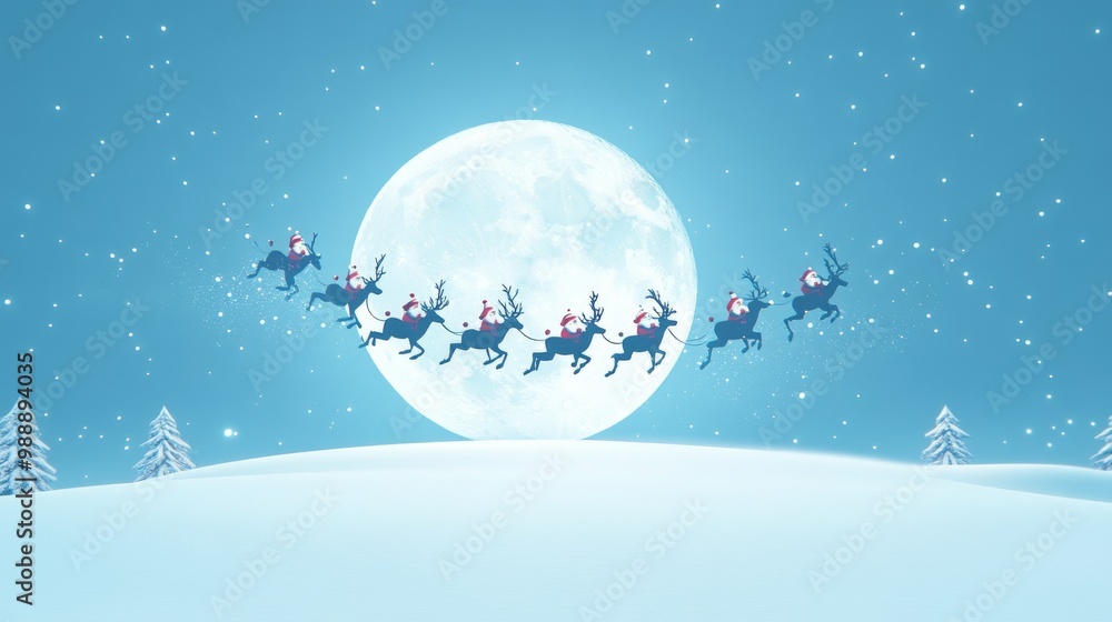 magical christmas eve, santa flying with reindeer magical christmas eve, santa flying with reindeer