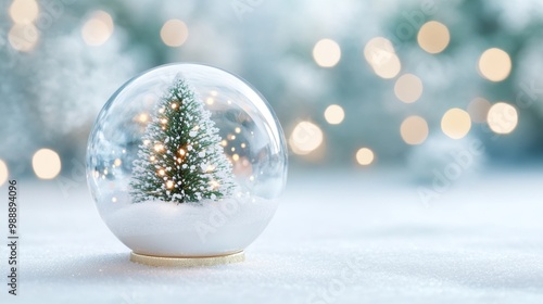 christmas snow globe, tree inside snowball with