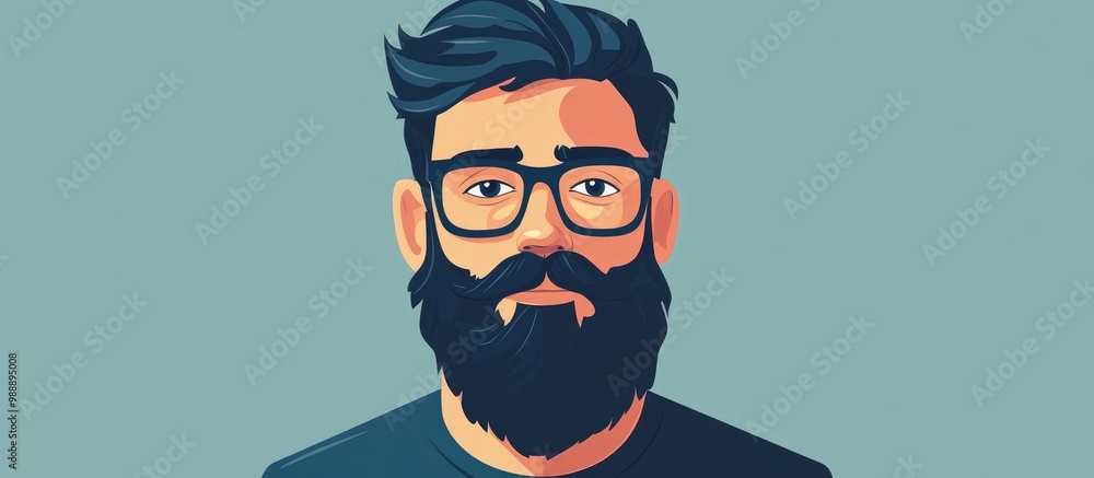 Cartoon illustration of a bearded man in flat color style Cartoon illustration of a bearded man in flat color style