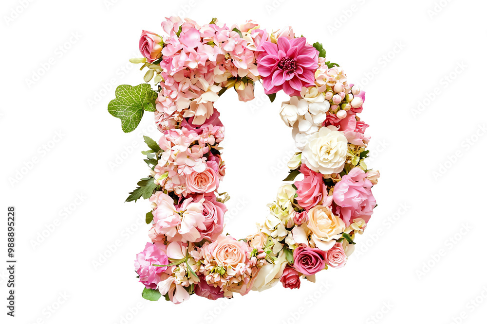 Elegant Floral Letter D with Vibrant Botanical Elements and Pink Flowers - Creative Typography Illustration on Transparent Background for Decorative Alphabet Design Elegant Floral Letter D with Vibrant Botanical Elements and Pink Flowers - Creative Typography Illustration on Transparent Background for Decorative Alphabet Design