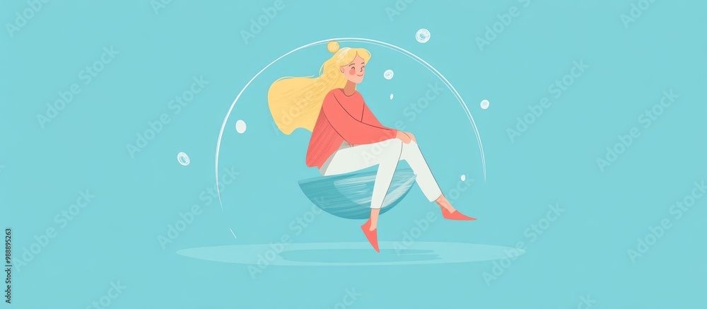 Blonde girl swiftly riding a gyroscope in a flat illustration style Blonde girl swiftly riding a gyroscope in a flat illustration style