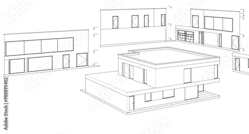 house architectural project sketch 3d illustration	
