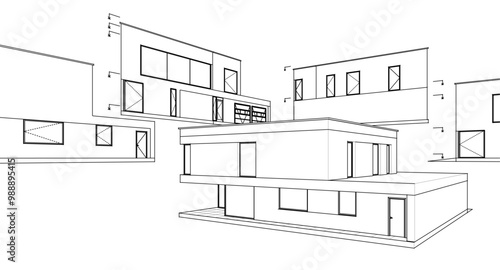 house architectural project sketch 3d illustration	
