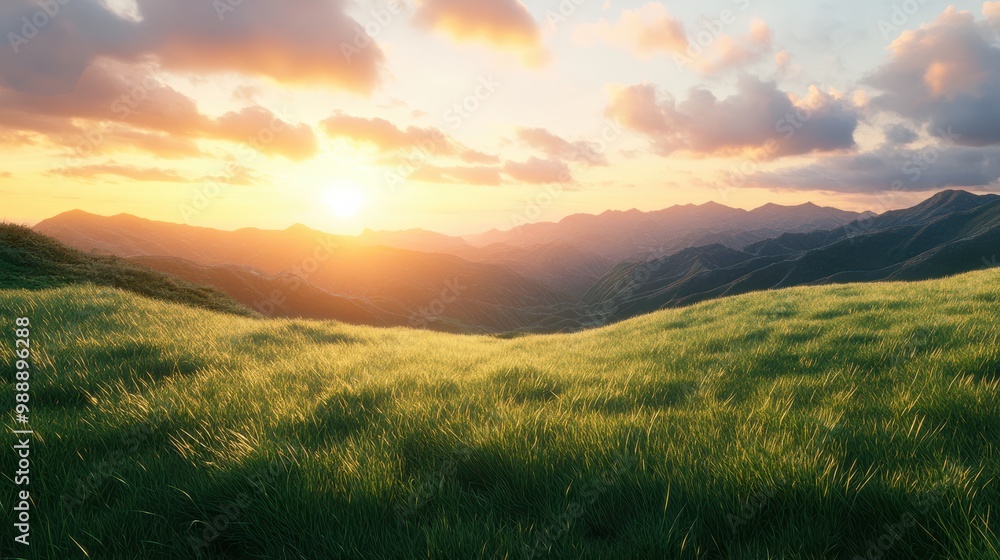 Obraz premium Picturesque Summer Landscape Featuring Lush Green Grass and Clear Skies Perfect for Nature Themes