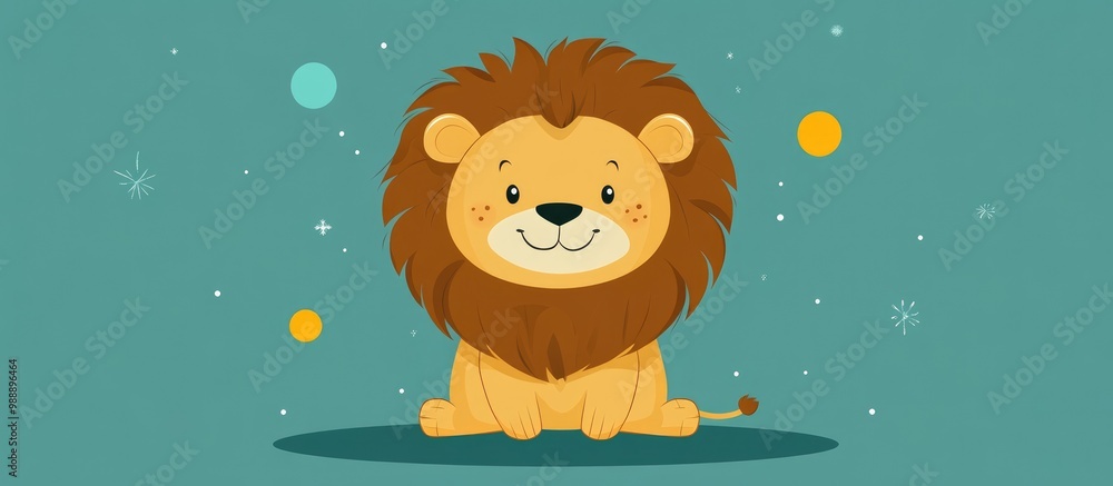 Adorable flat illustration of a cute lion in a cartoon style Adorable flat illustration of a cute lion in a cartoon style