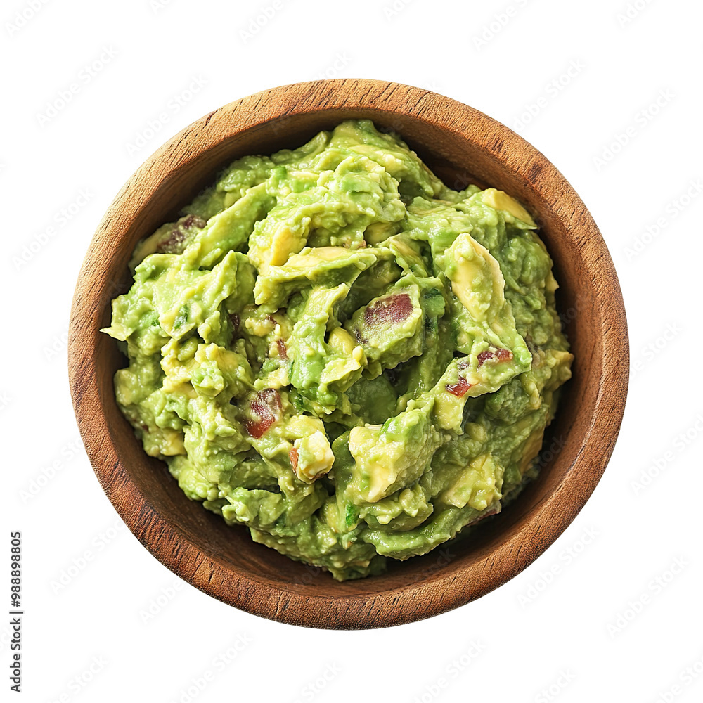 Guacamole in a wooden bowl, delicious, isolated on transparent cutout background Guacamole in a wooden bowl, delicious, isolated on transparent cutout background
