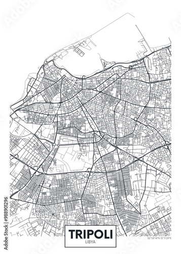 City map Tripoli, detailed urban planning travel vector poster design photo