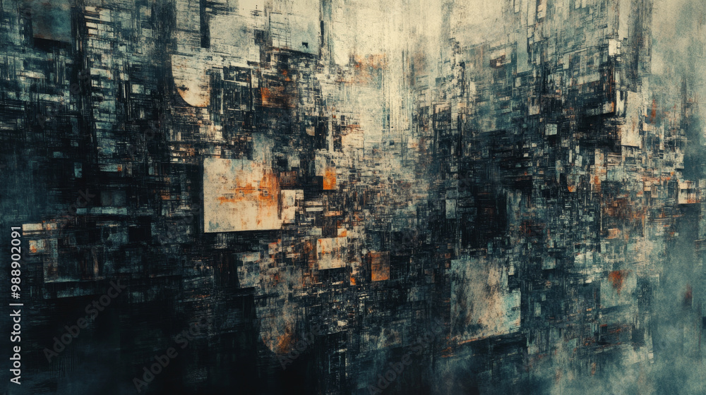 Chaotic urban sprawl with grunge textures creates striking visual impact Chaotic urban sprawl with grunge textures creates striking visual impact