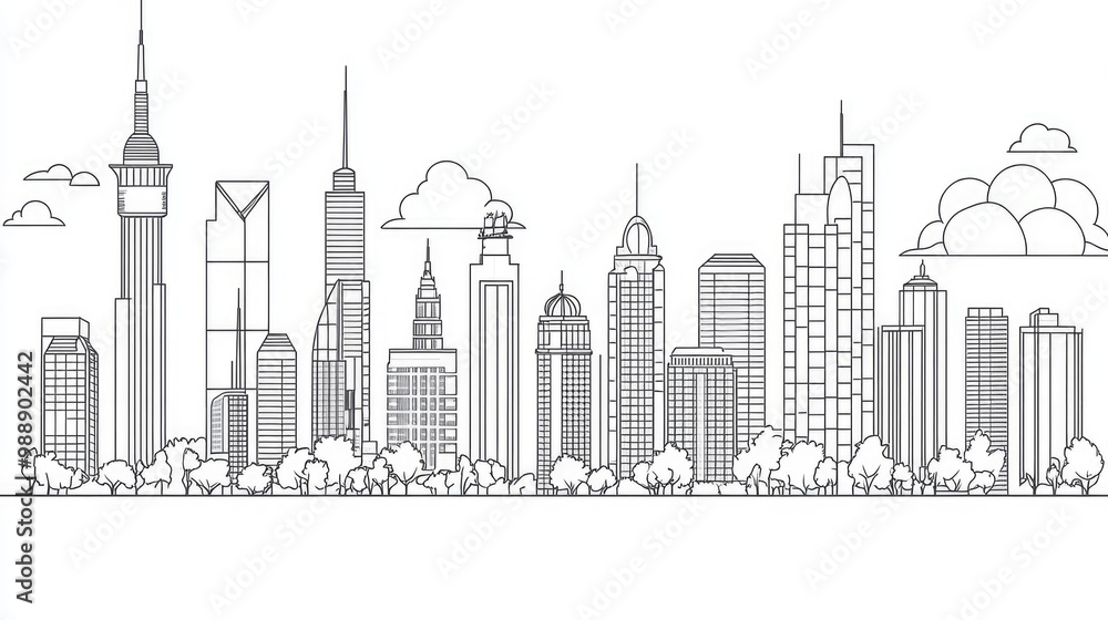 Fototapeta premium Outline style illustrations of a skyline