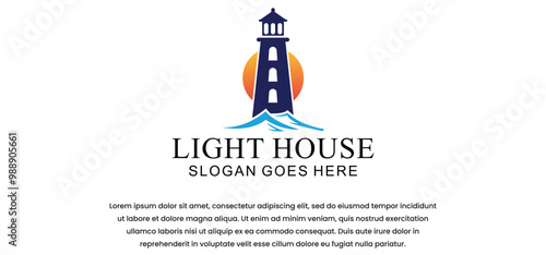 lighthouse logo, with modern minimalist style, blue yellow nuances on white background