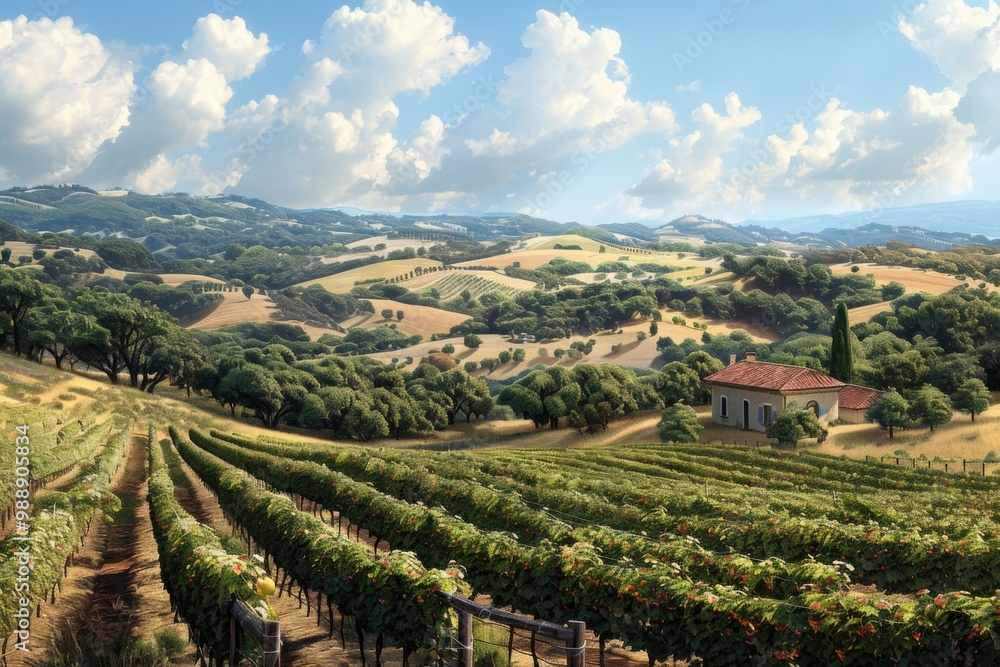 Tuscan Landscape with a Farmhouse and Vineyards Tuscan Landscape with a Farmhouse and Vineyards