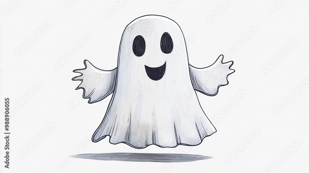 A friendly, cartoon ghost, drawn against a plain white backdrop. A friendly, cartoon ghost, drawn against a plain white backdrop.