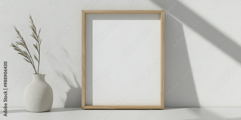 A Simple Wooden Frame Standing Vertically Ready for Displaying Artwork or Photos A Simple Wooden Frame Standing Vertically Ready for Displaying Artwork or Photos