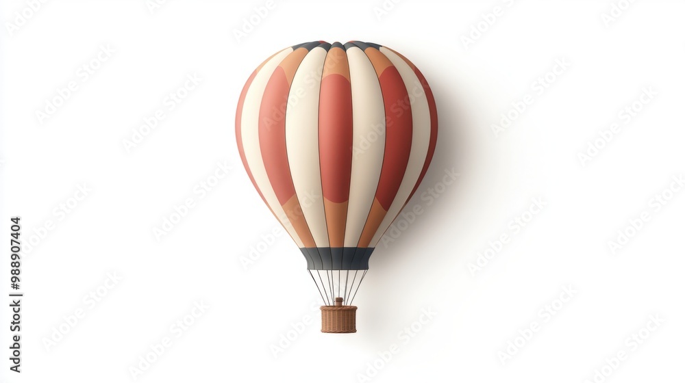 Fototapeta premium Abstract hot air balloon design with minimal details, floating on white background.