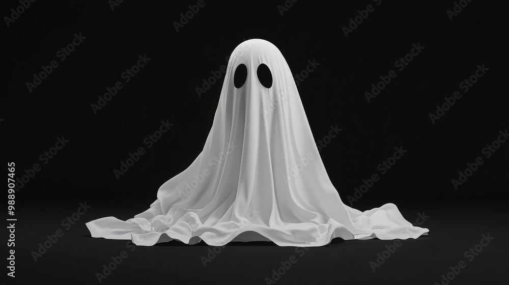 Spooky White Ghost Sheet on Black Background Spooky White Ghost Sheet on Black Background