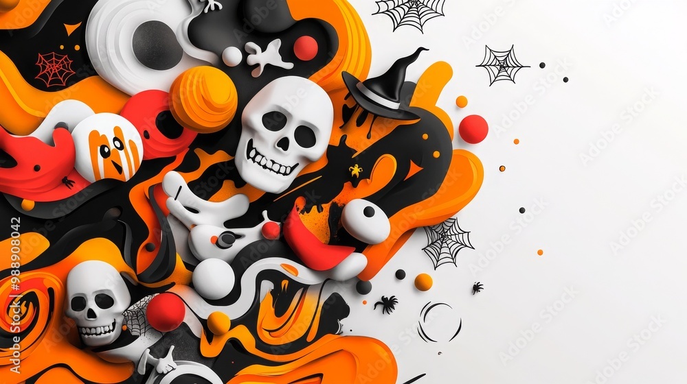 Halloween Abstract Skull Witch Hat Spider Webs Background Halloween Abstract Skull Witch Hat Spider Webs Background
