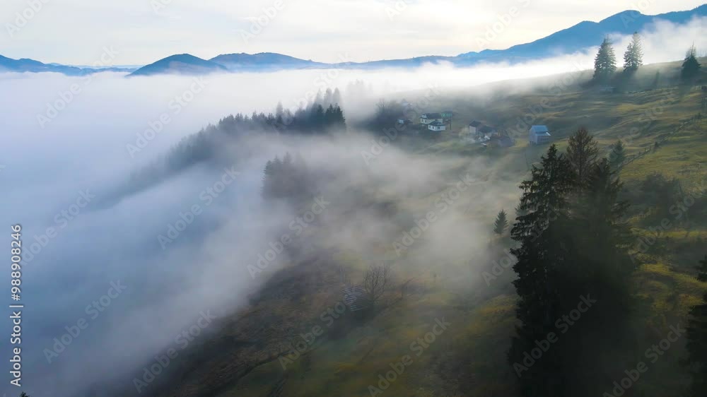 fog mountains forest drone view flyby fog mountains forest drone view flyby