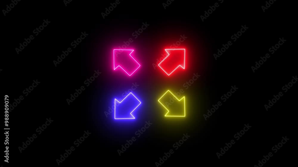 neon sign on a black background ,Neon glowing arrow animation, indicating the concept of expansion or fullscreen neon sign on a black background ,Neon glowing arrow animation, indicating the concept of expansion or fullscreen
