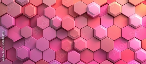 Hexagonal abstract background featuring vibrant shades of pink and red