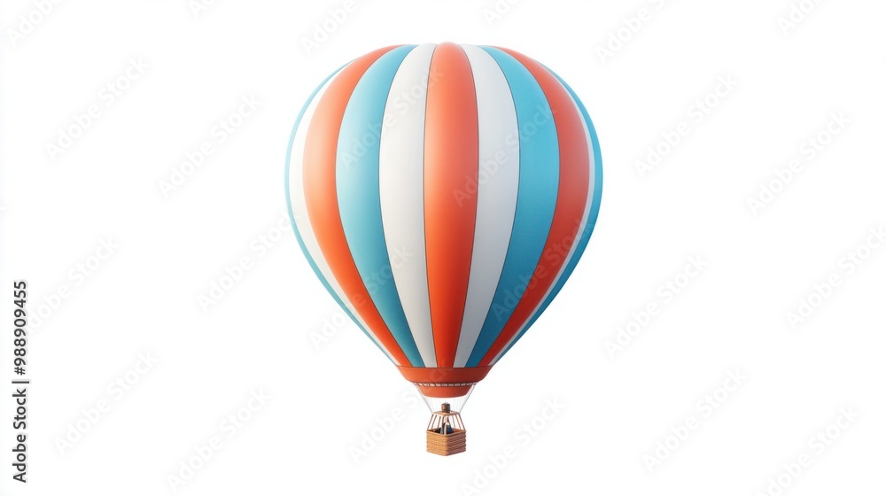 Naklejka premium Hot air balloon featuring bold diagonal stripes, isolated in mid-flight against white.