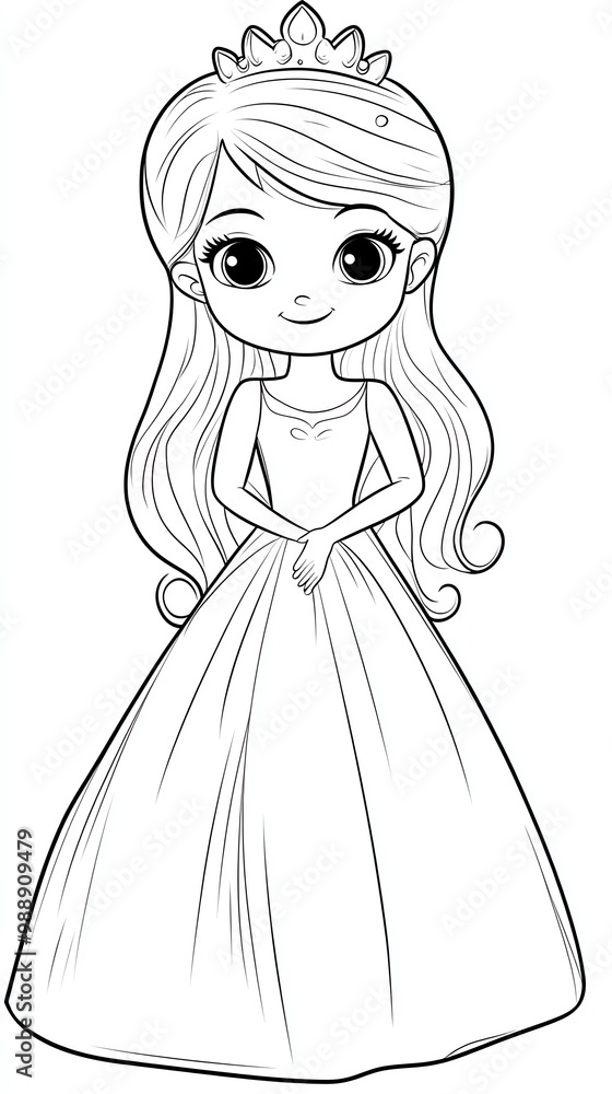 Cute Princess Coloring Page Illustration Cute Princess Coloring Page Illustration