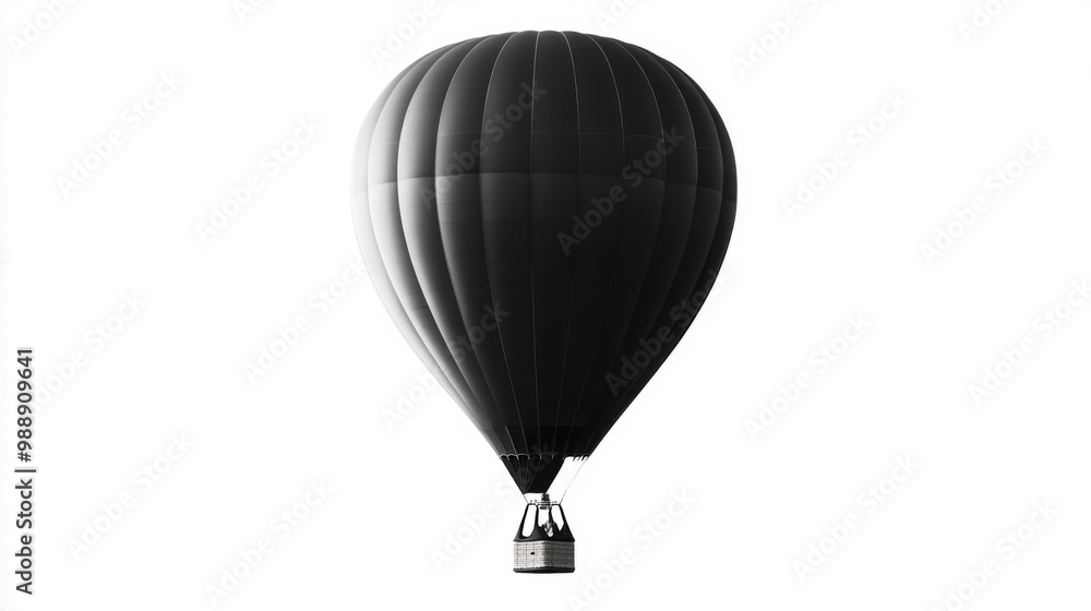 Obraz premium Hot air balloon in an elegant monochrome design, isolated mid-flight on white.