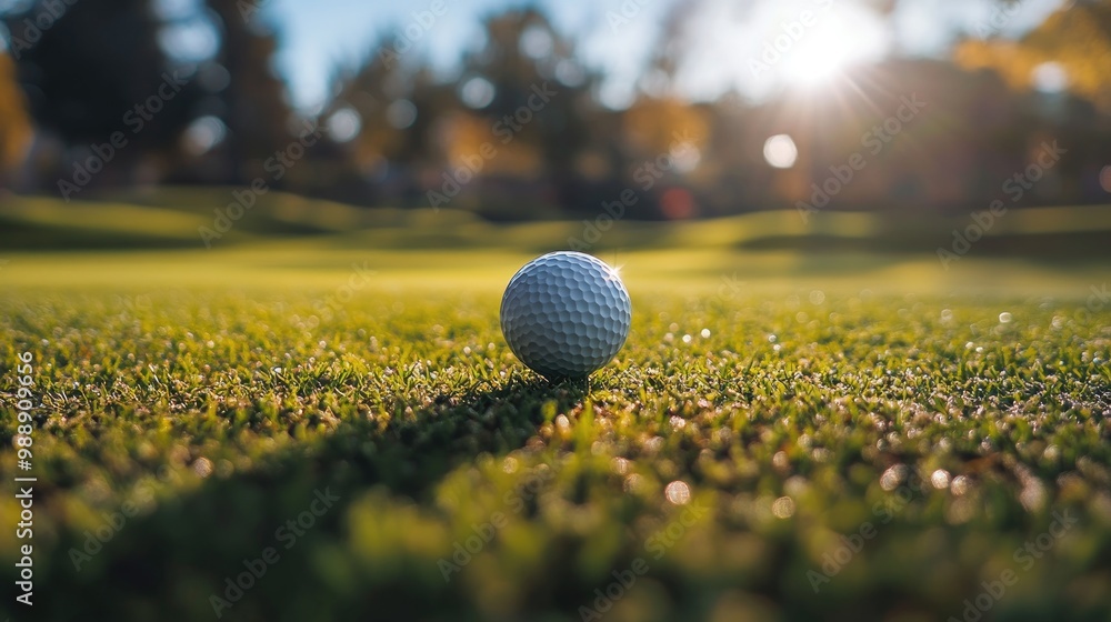 Golf ball resting on green grass. Perfect for showcasing a relaxing game, or sports theme. Golf ball resting on green grass. Perfect for showcasing a relaxing game, or sports theme.