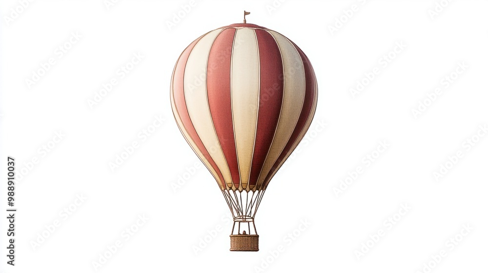 Obraz premium Hot air balloon mid-ascent, with delicate details, floating against a pure white background.